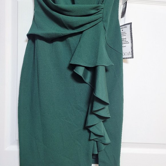 Betsy Adam Petite Cascade-Ruffle Sheath D Emerald - Picture 4 of 6